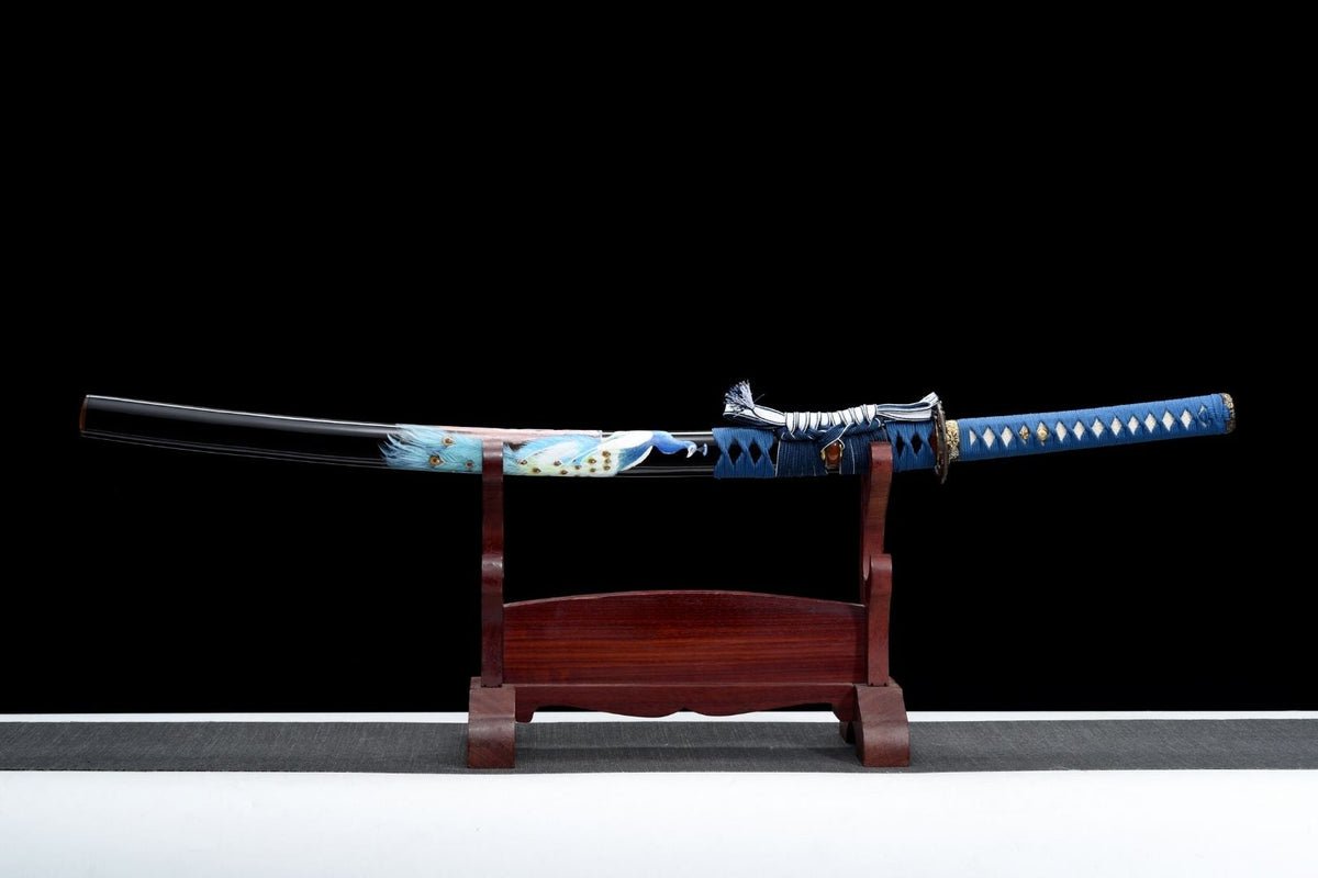 Kujaku 孔雀 Katana – T10 Steel, Clove Hamon, Peacock Saya – view 5