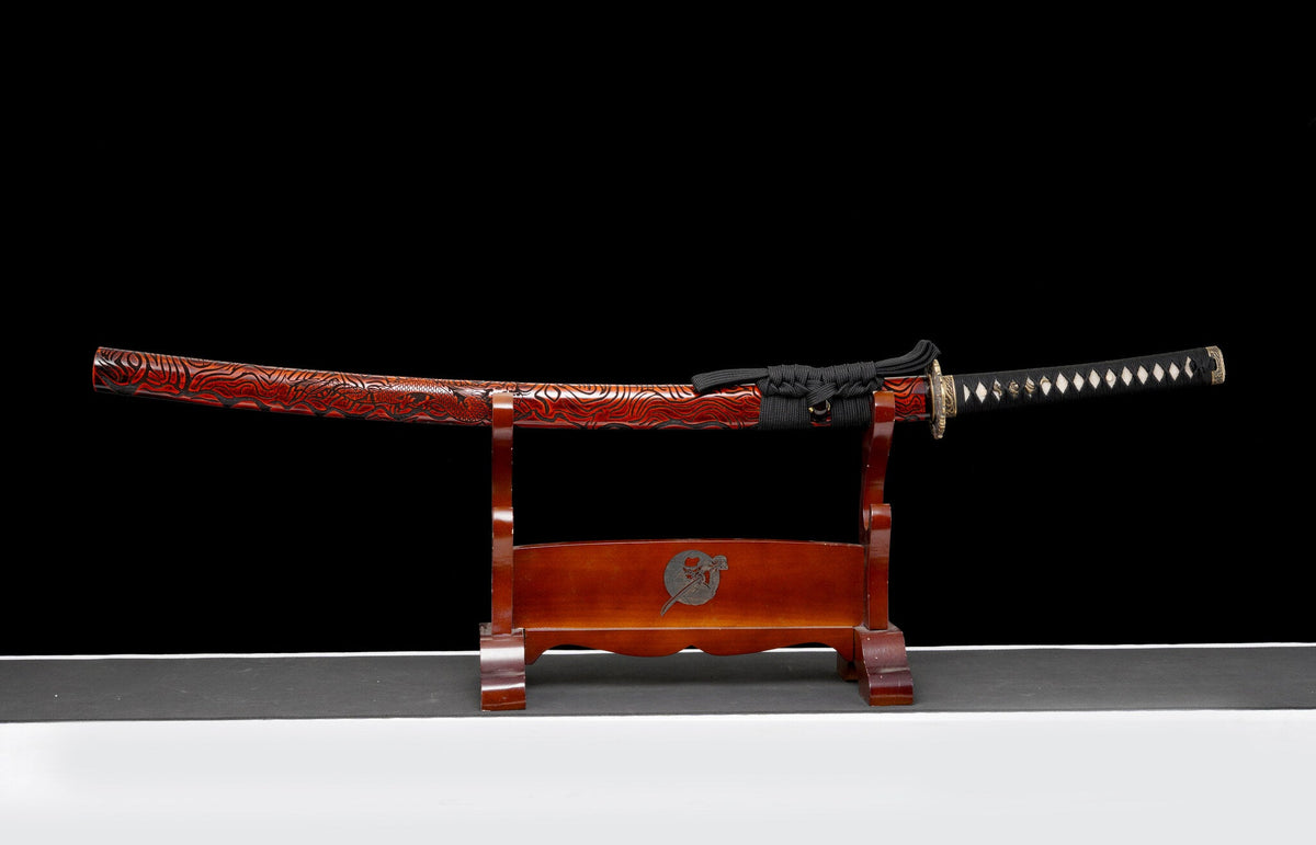 Akaryū 赤龍 Katana – T10 Steel, Red Dragon Saya, Full Tang – view 2