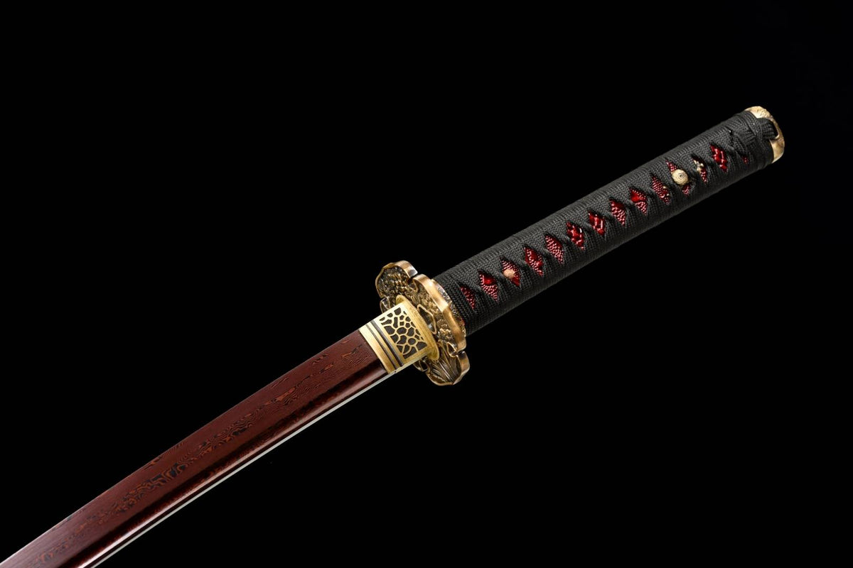Eien Katana 永遠 – Red Damascus Steel with Bo-hi, Copper Tsuba – view 12