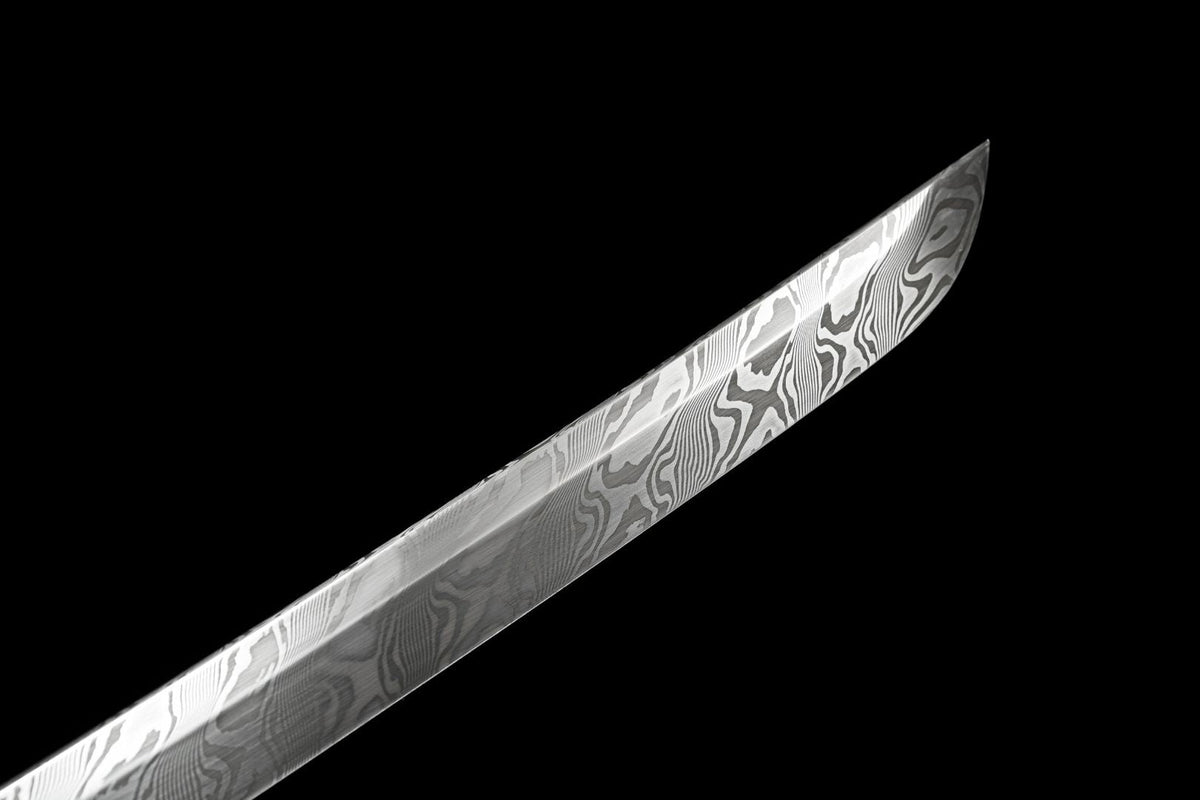 Akuma 悪魔 Katana – Damascus Steel, Black Sculpted Saya – view 11