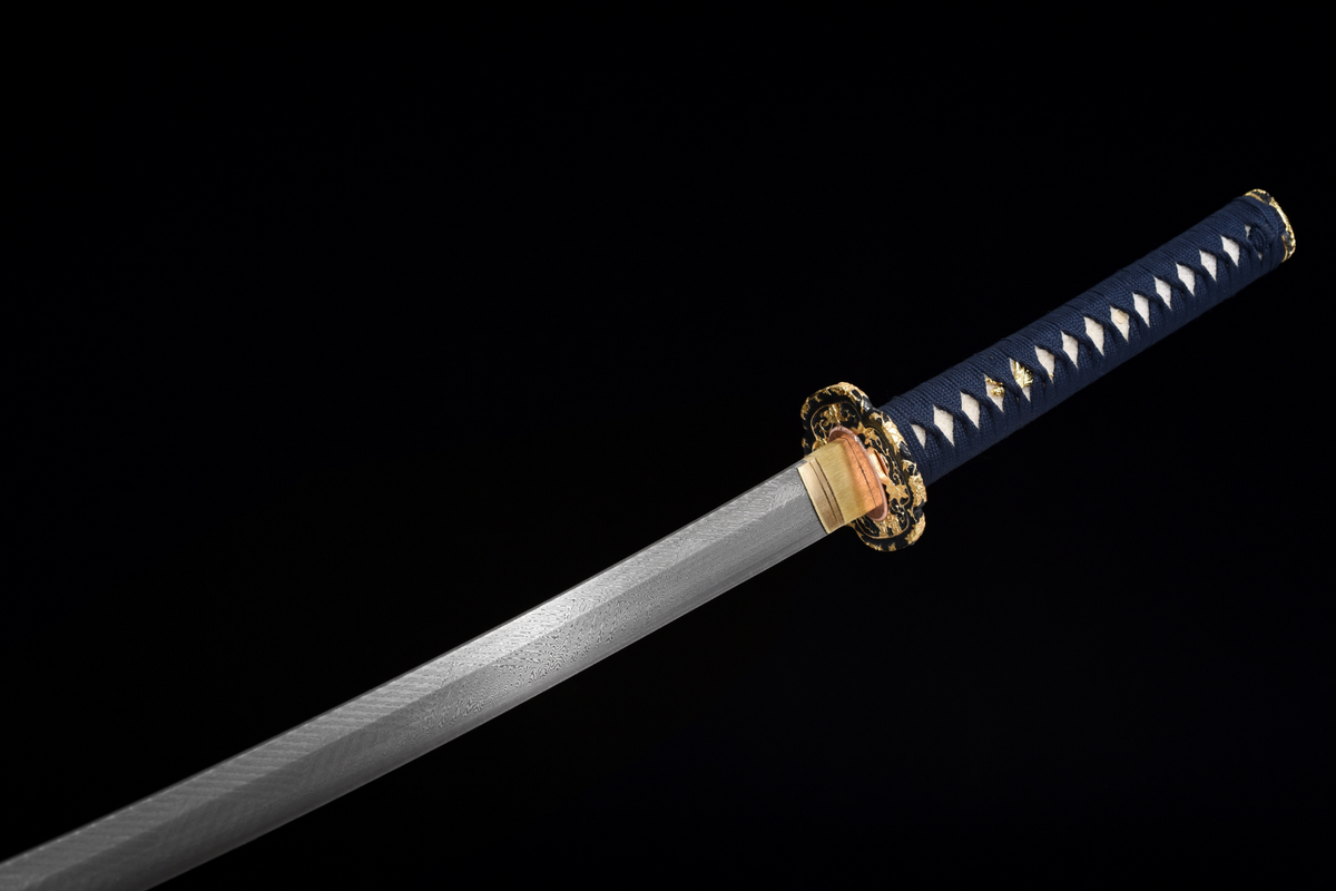 Hinode 日の出 Katana, Damascus Steel, Red Saya – view 5