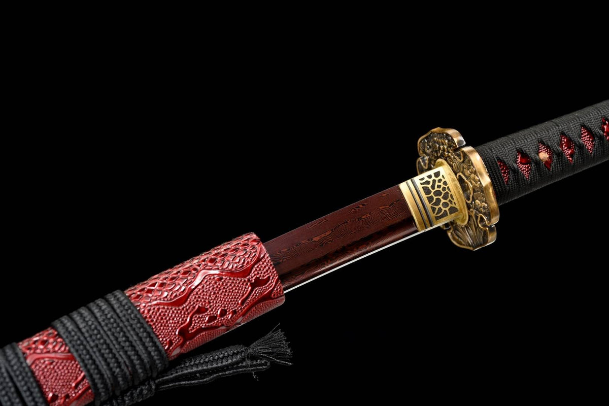 Eien Katana 永遠 – Red Damascus Steel with Bo-hi, Copper Tsuba – view 13