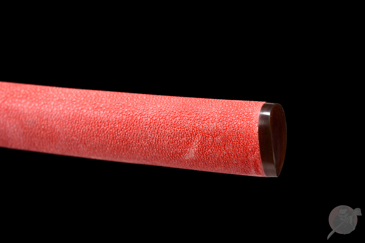 Hinode 日の出 Katana, Damascus Steel, Red Saya – view 17