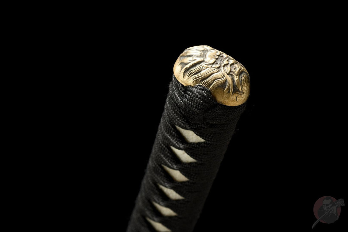 Akuma 悪魔 Katana – Damascus Steel, Black Sculpted Saya – view 17
