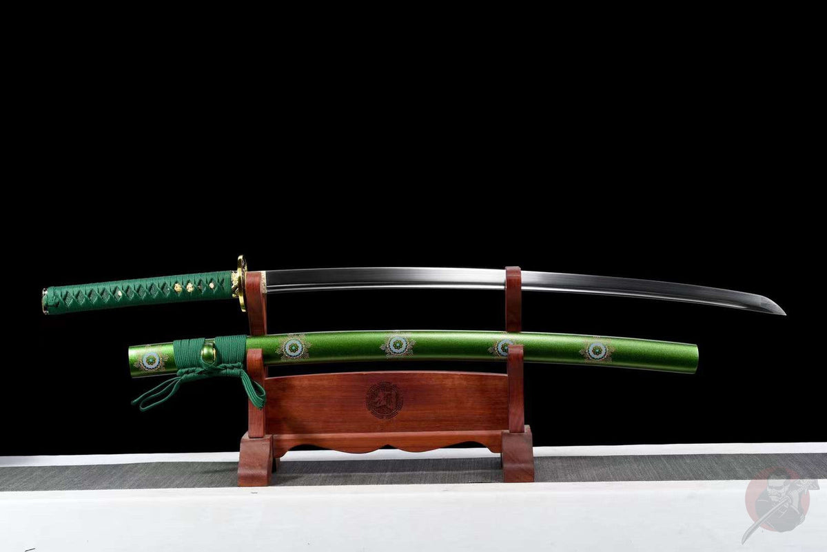 Suigyoku 翠玉 Katana – Spring Steel, Green Saya – view 2