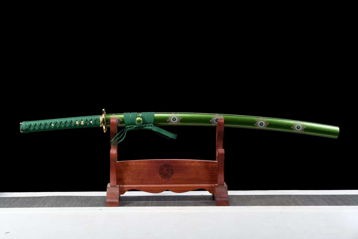 Suigyoku 翠玉 Katana – Spring Steel, Green Saya – view 1