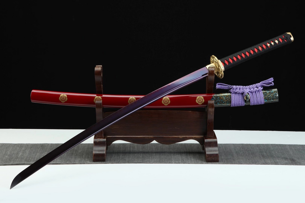 Suhama Giri 家紋 Katana – 1095 Steel, Purple Blade – view 1
