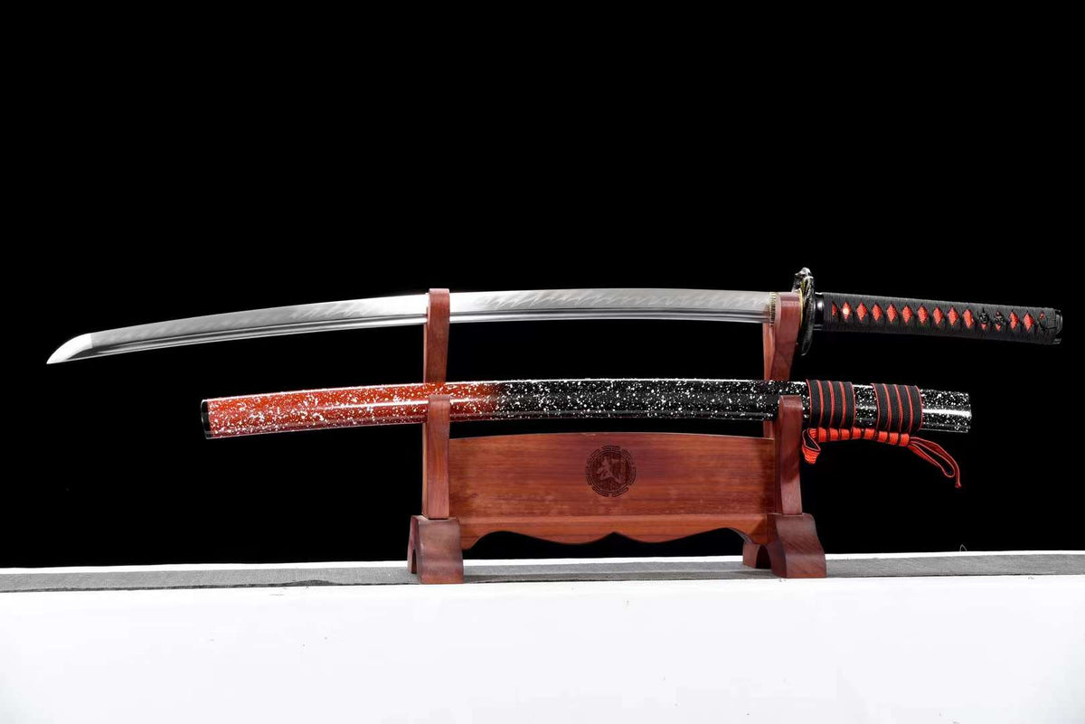 Sensou 戦争 Katana – T10 Steel, Sharpened, Red & Black Saya – view 2