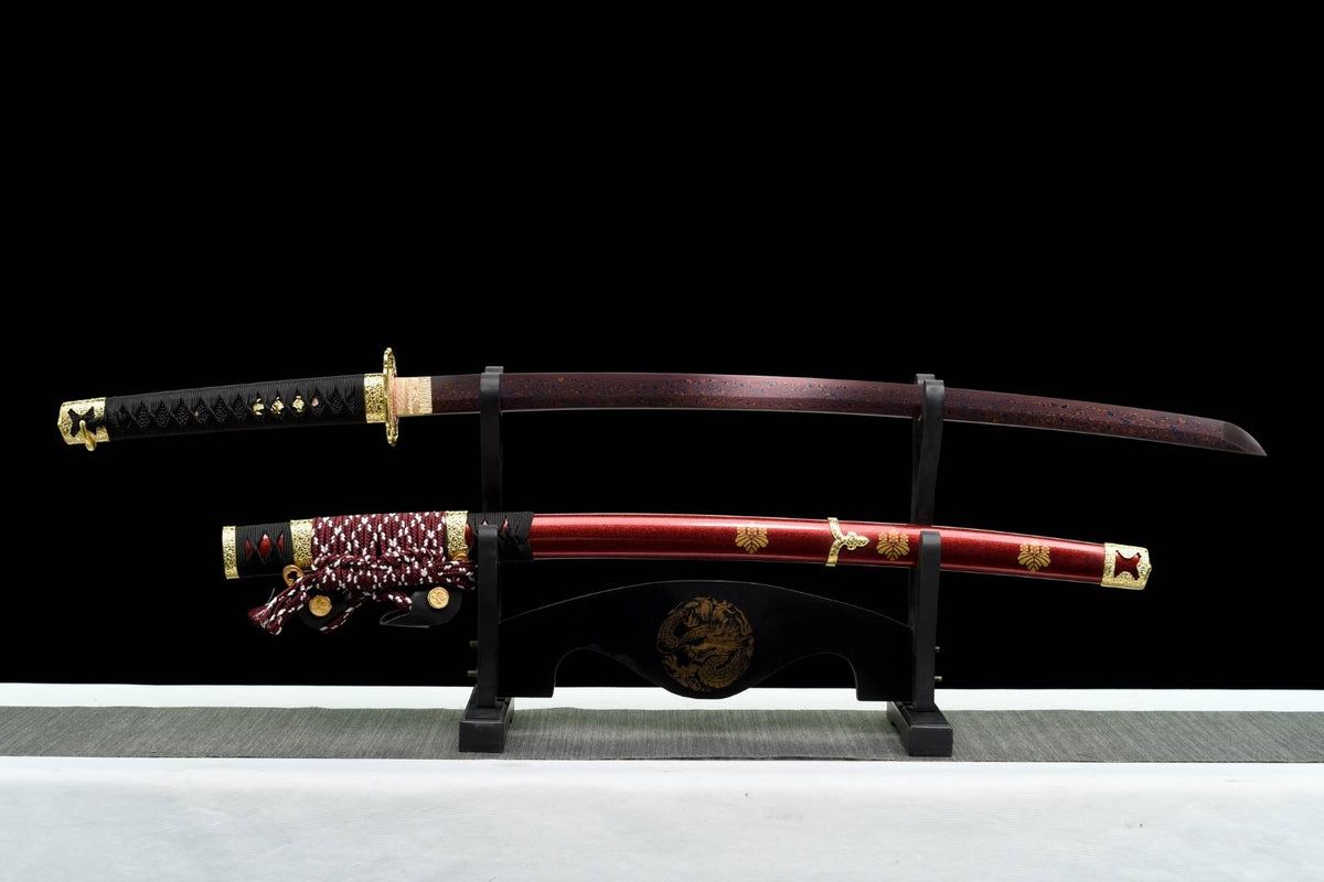 Owari Katana 尾張国 – Purple Damascus Steel, Copper Tsuba – view 1