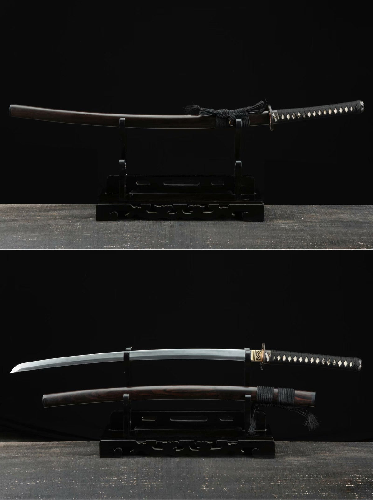 Tonbo Katana トンボ – Damascus Steel, Ebony Saya – view 4