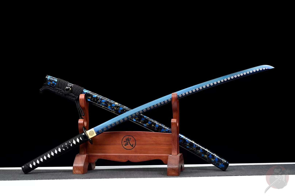 Rei Katana 霊 – Blue Manganese Steel Blade, Ebony Saya – view 2
