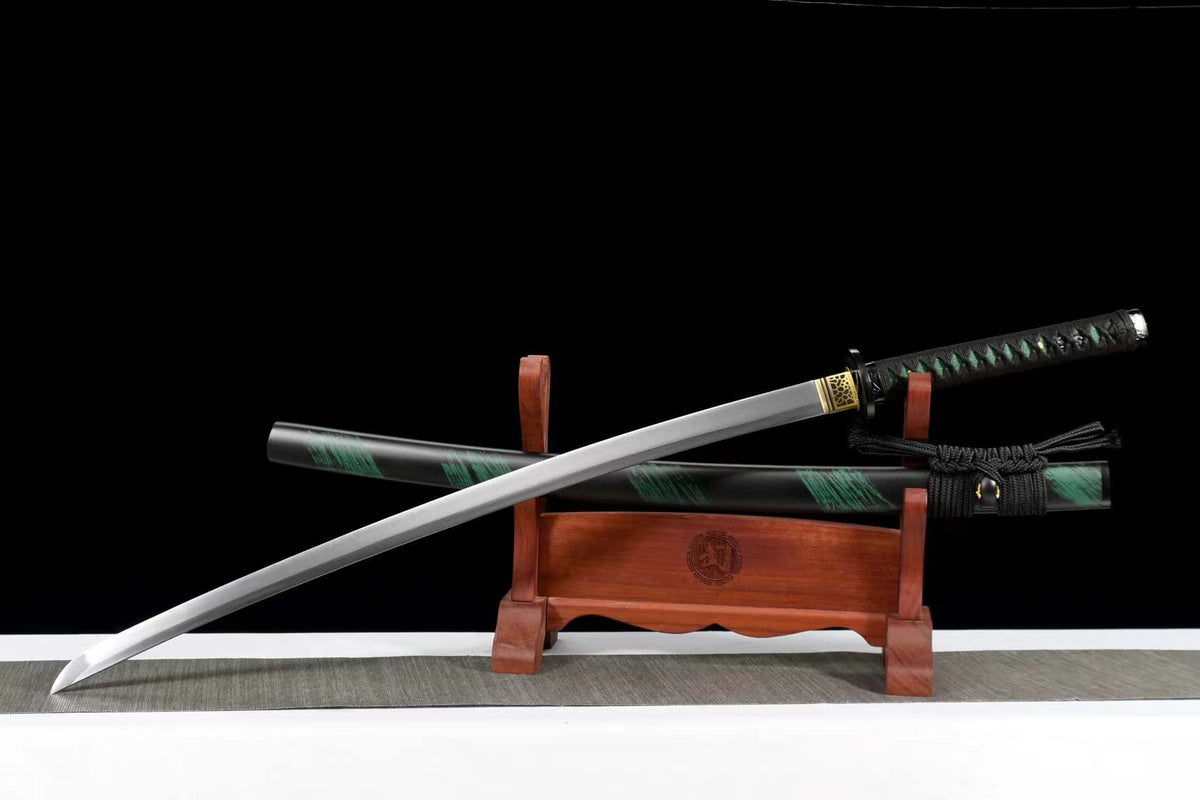 Kakki 活気 Katana – Manganese Steel, Black and Green Saya – view 4