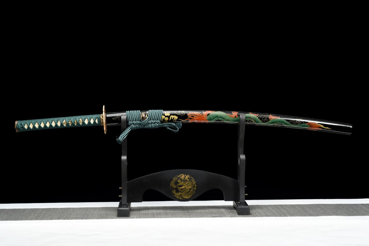 Ozayaka 鮮やか Katana – Damascus Steel, Dragon Saya – view 1