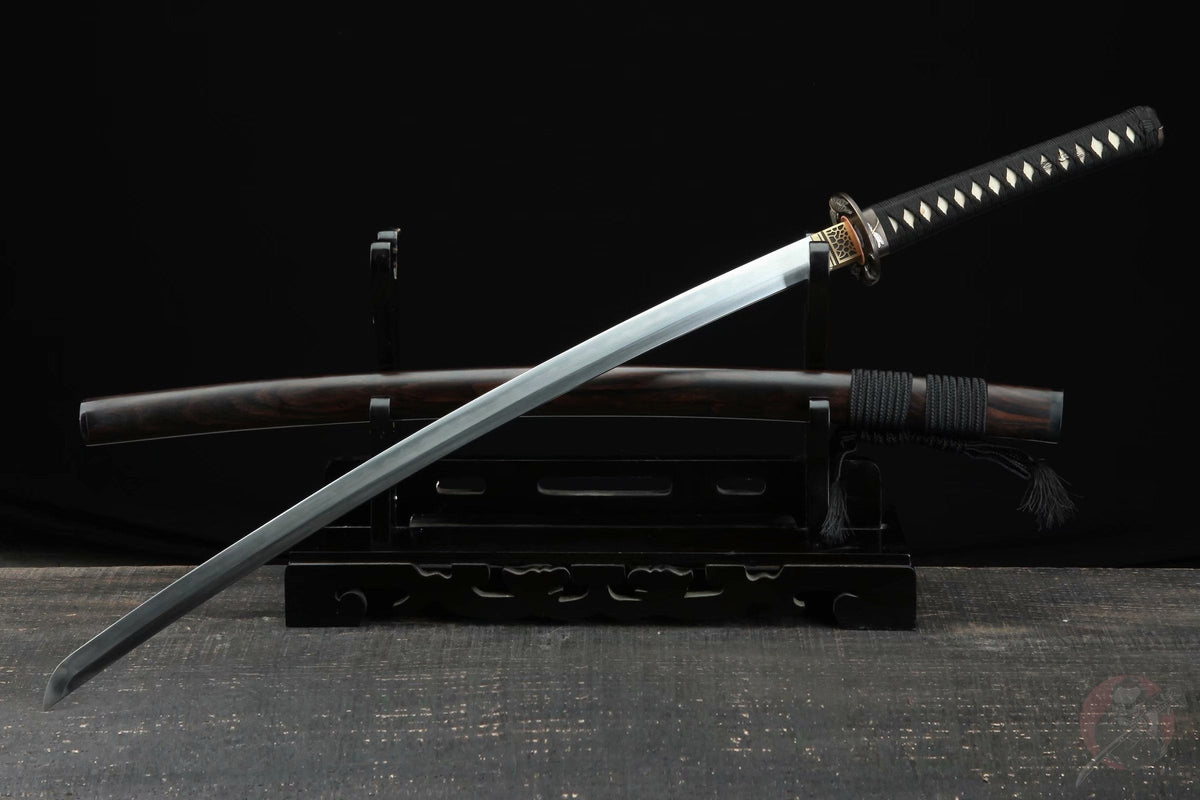 Tonbo Katana トンボ – Damascus Steel, Ebony Saya – view 3