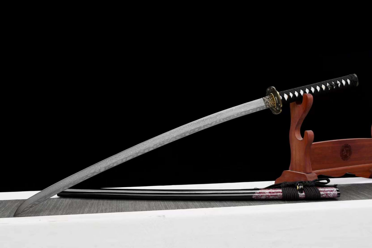 Shokubutsu 植物 Katana – Damascus Steel, Ebony Saya – view 5