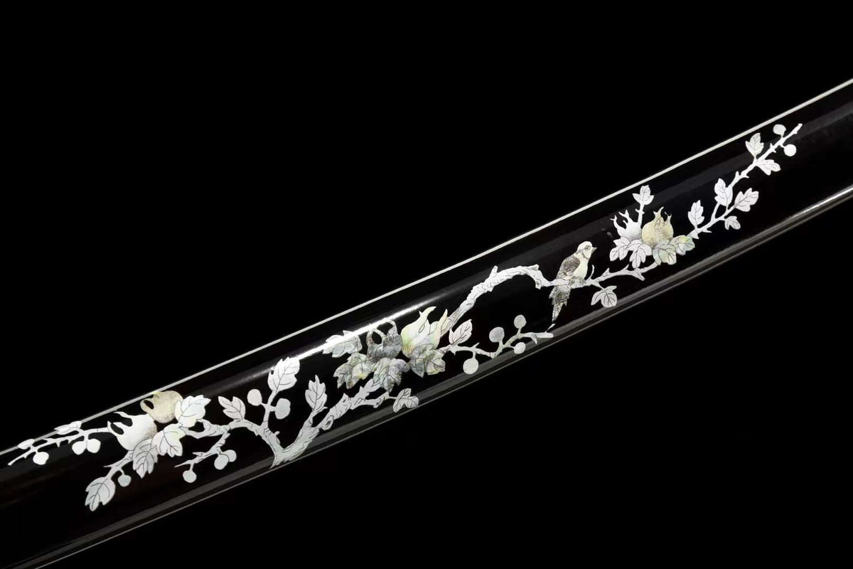 Katana Tori 鳥 – T10 Steel, Black Saya, Floral Copper Tsuba – view 8