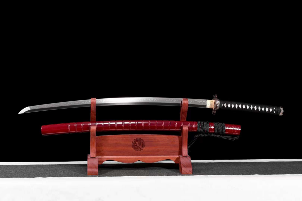 Ikoi 勢い Katana — T10 Steel, Flame Hamon, Ebony Saya – view 1
