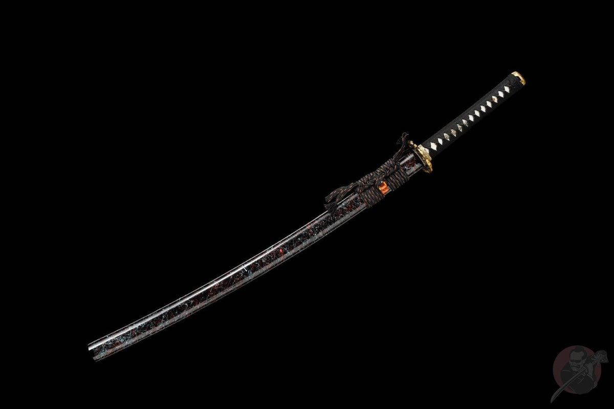 Gaiyo 概要 Katana — Carved Damascus Steel, Orange Sageo – view 2
