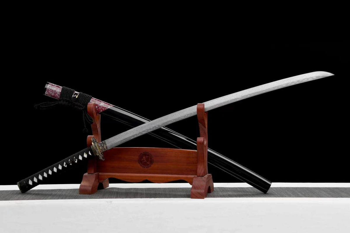 Shokubutsu 植物 Katana – Damascus Steel, Ebony Saya – view 3