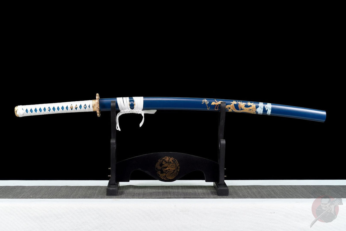 Katana Kurao 淤加 – T10 Steel with Bo-hi, Blue Dragon Saya – view 2