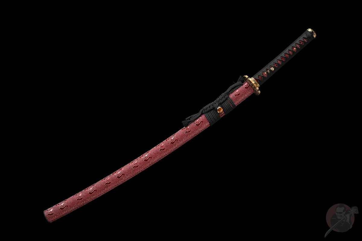 Eien Katana 永遠 – Red Damascus Steel with Bo-hi, Copper Tsuba – view 2