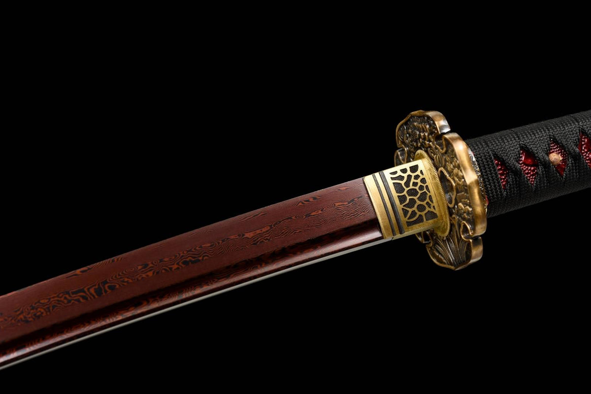 Eien Katana 永遠 – Red Damascus Steel with Bo-hi, Copper Tsuba – view 3