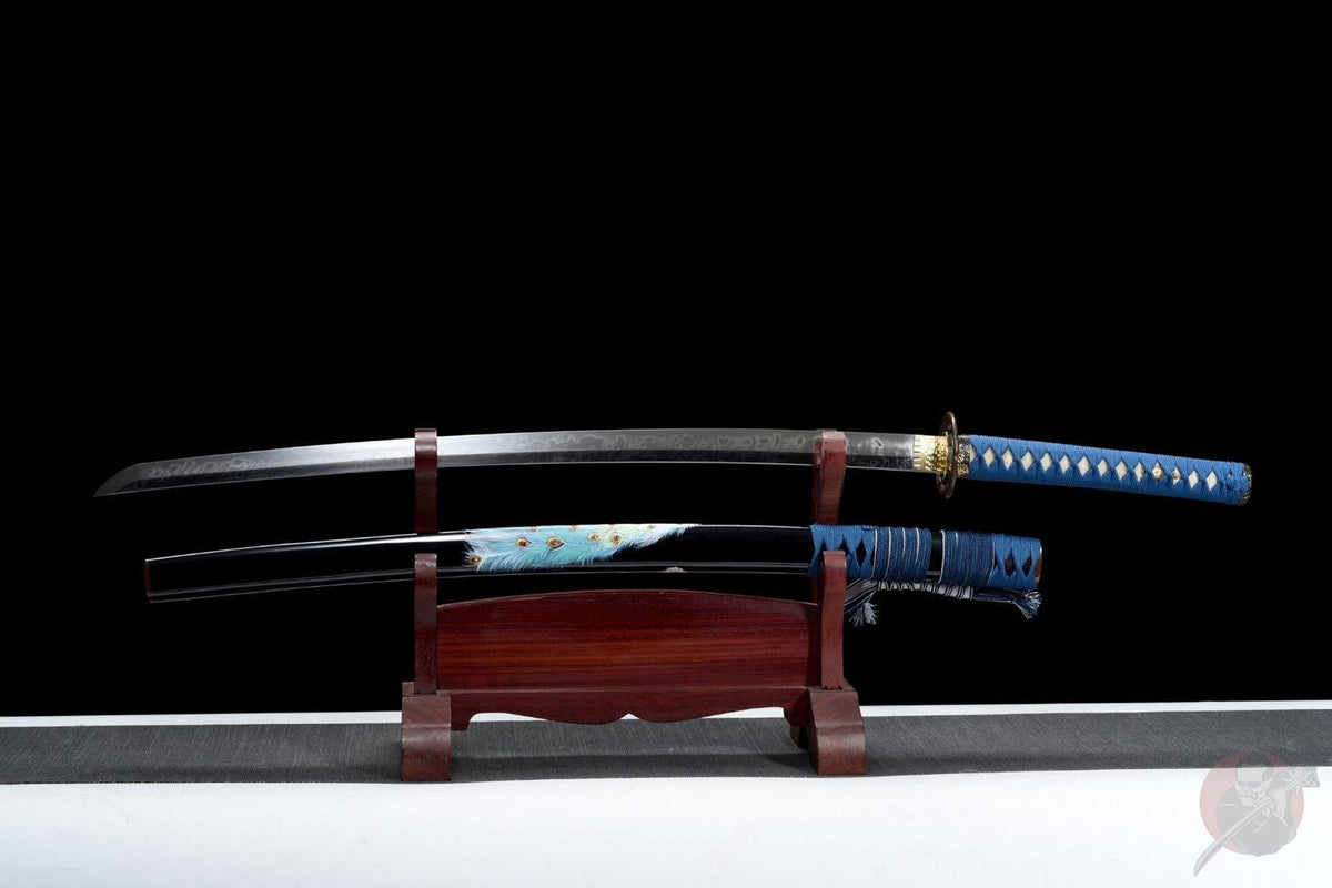 Kujaku 孔雀 Katana – T10 Steel, Clove Hamon, Peacock Saya – view 2
