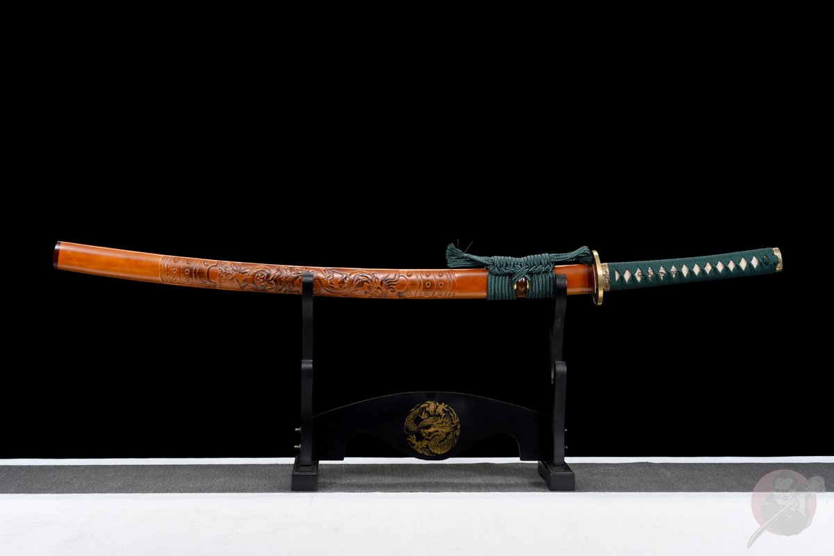 Orochi 大蛇 Katana – T10 Steel, Flame Hamon, Ebony Saya – view 2