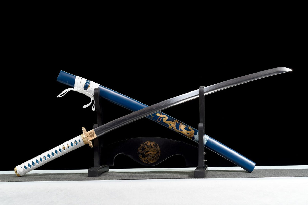 Katana Kurao 淤加 – T10 Steel with Bo-hi, Blue Dragon Saya – view 4