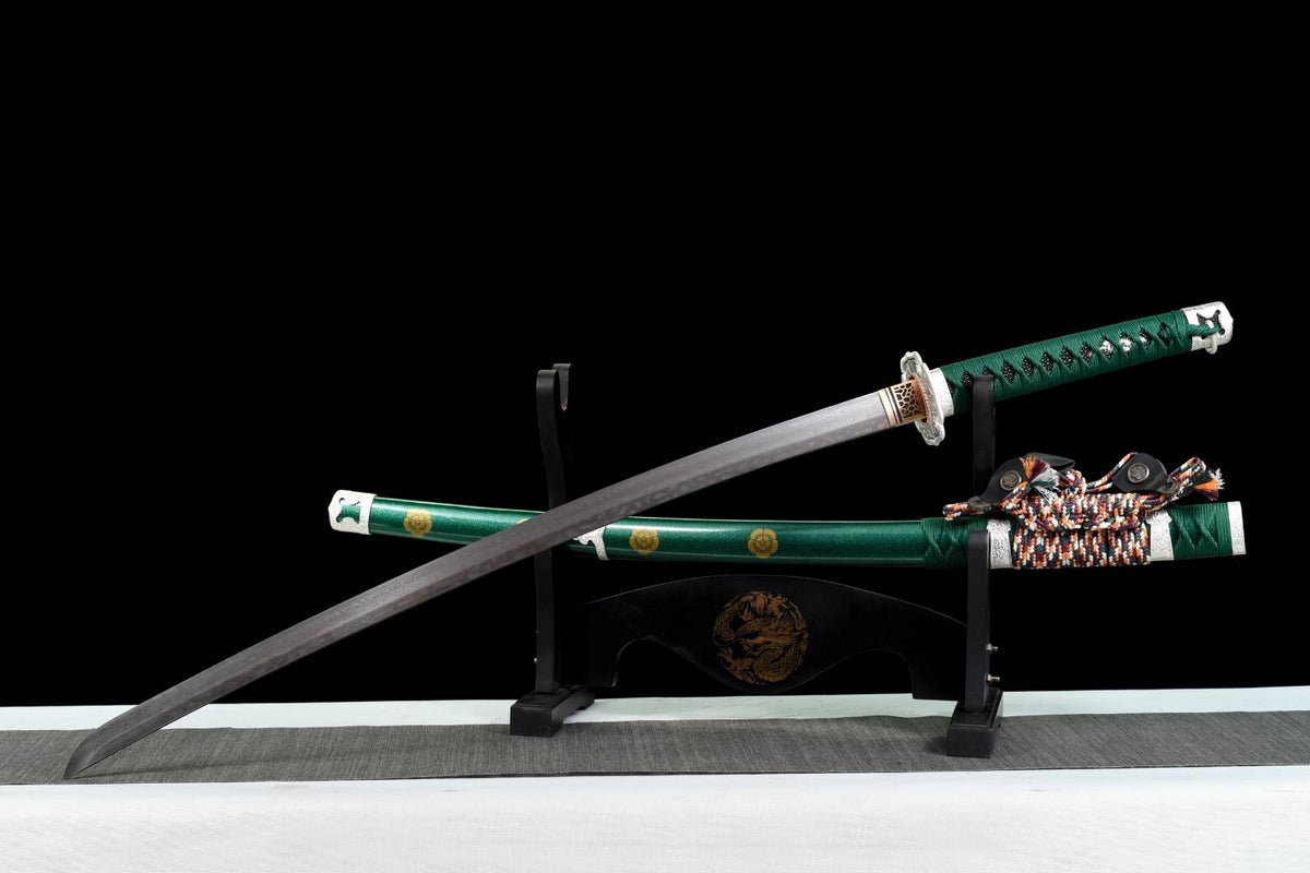 Oda Katana 織田 – T10 Steel, Green Saya with Oda Clan Crest – view 5