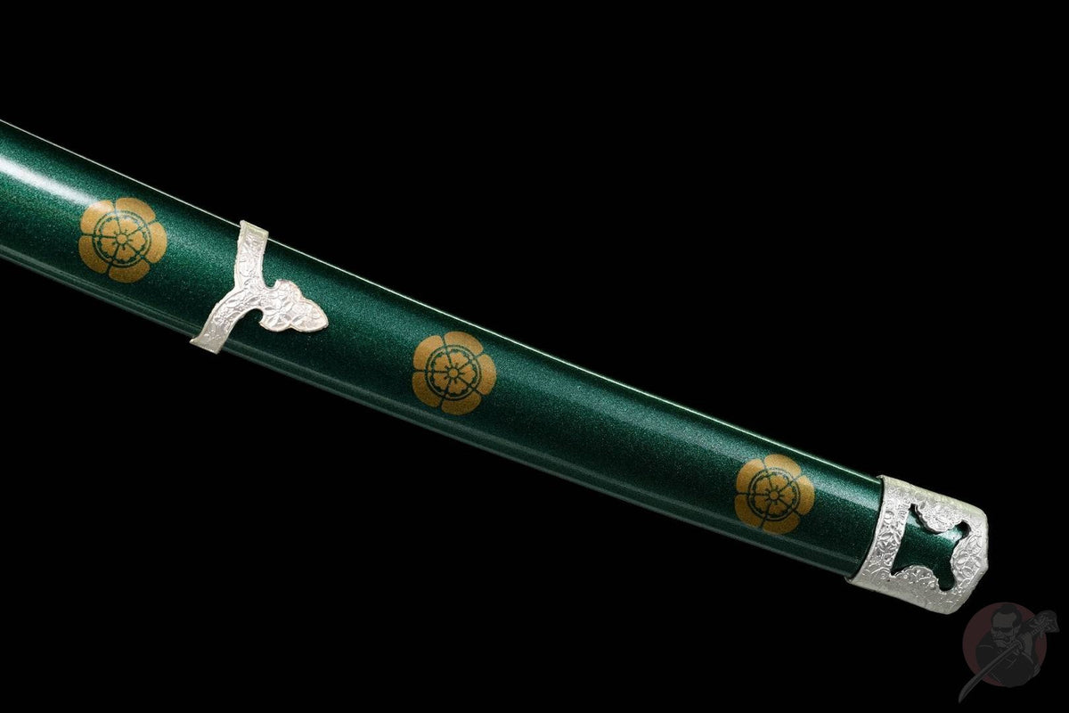 Oda Katana 織田 – T10 Steel, Green Saya with Oda Clan Crest – view 6