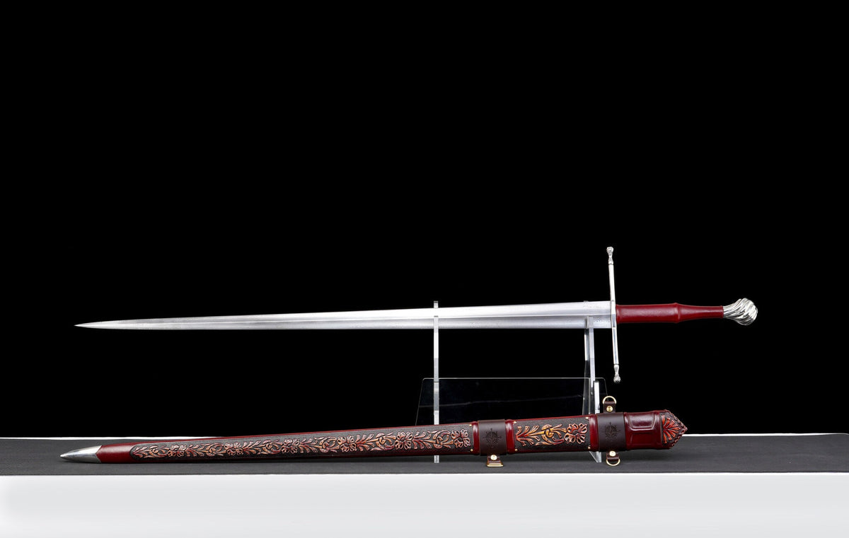 Crimson Lion Longsword — Damascus Steel, Crimson Scabbard – view 1