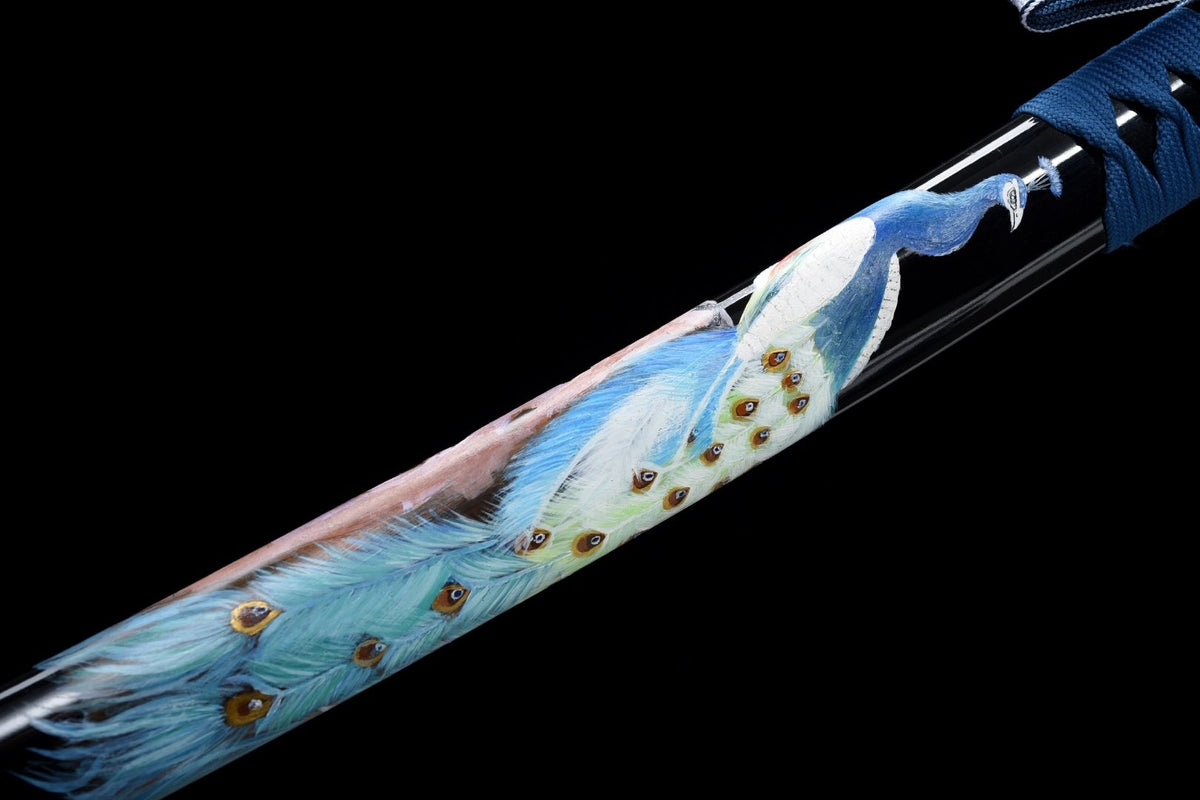 Kujaku 孔雀 Katana – T10 Steel, Clove Hamon, Peacock Saya – view 18