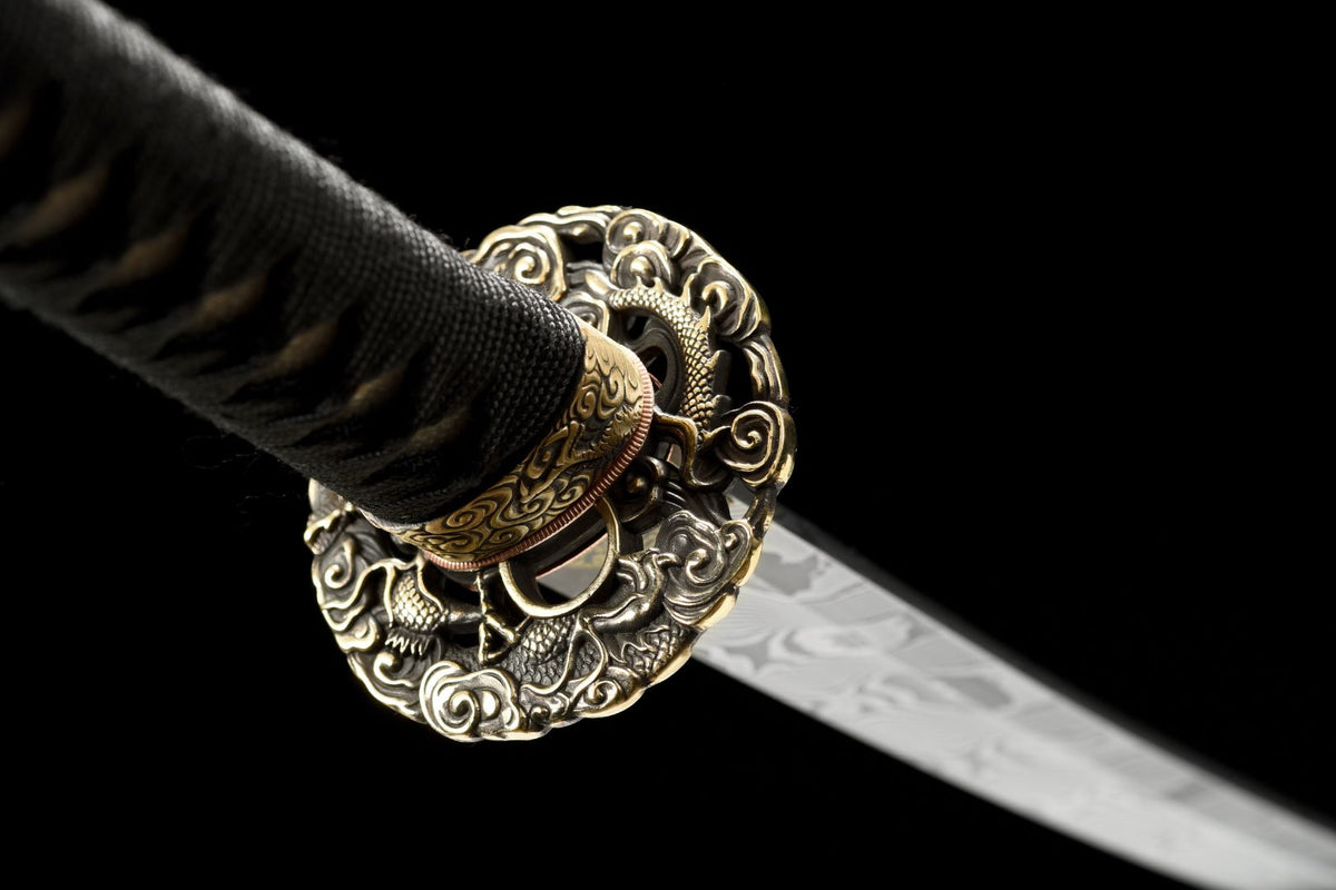 Akuma 悪魔 Katana – Damascus Steel, Black Sculpted Saya – view 7