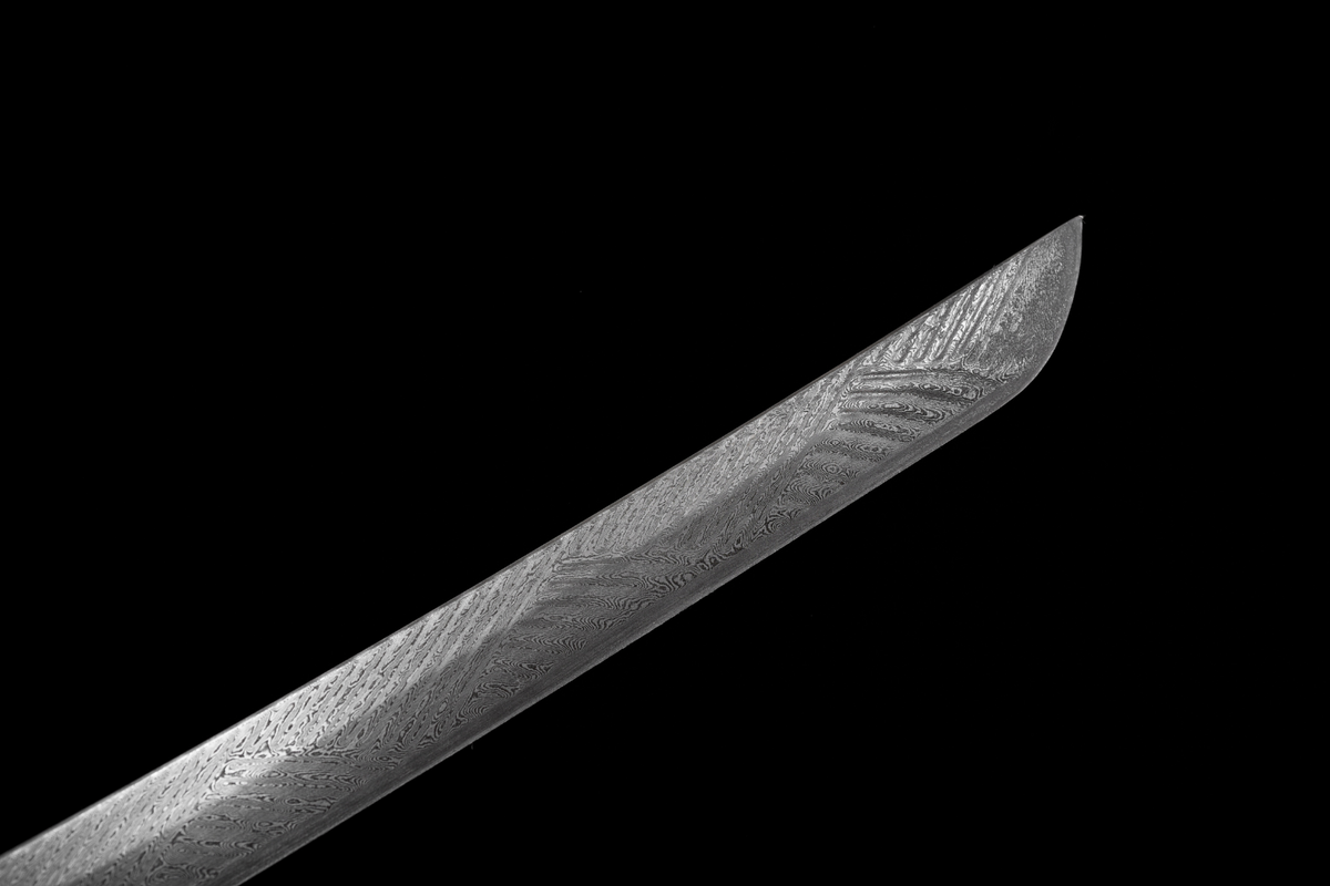 Hinode 日の出 Katana, Damascus Steel, Red Saya – view 12