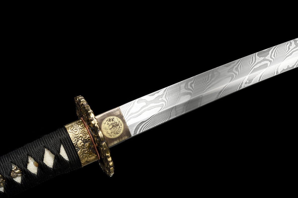 Akuma 悪魔 Katana – Damascus Steel, Black Sculpted Saya – view 8