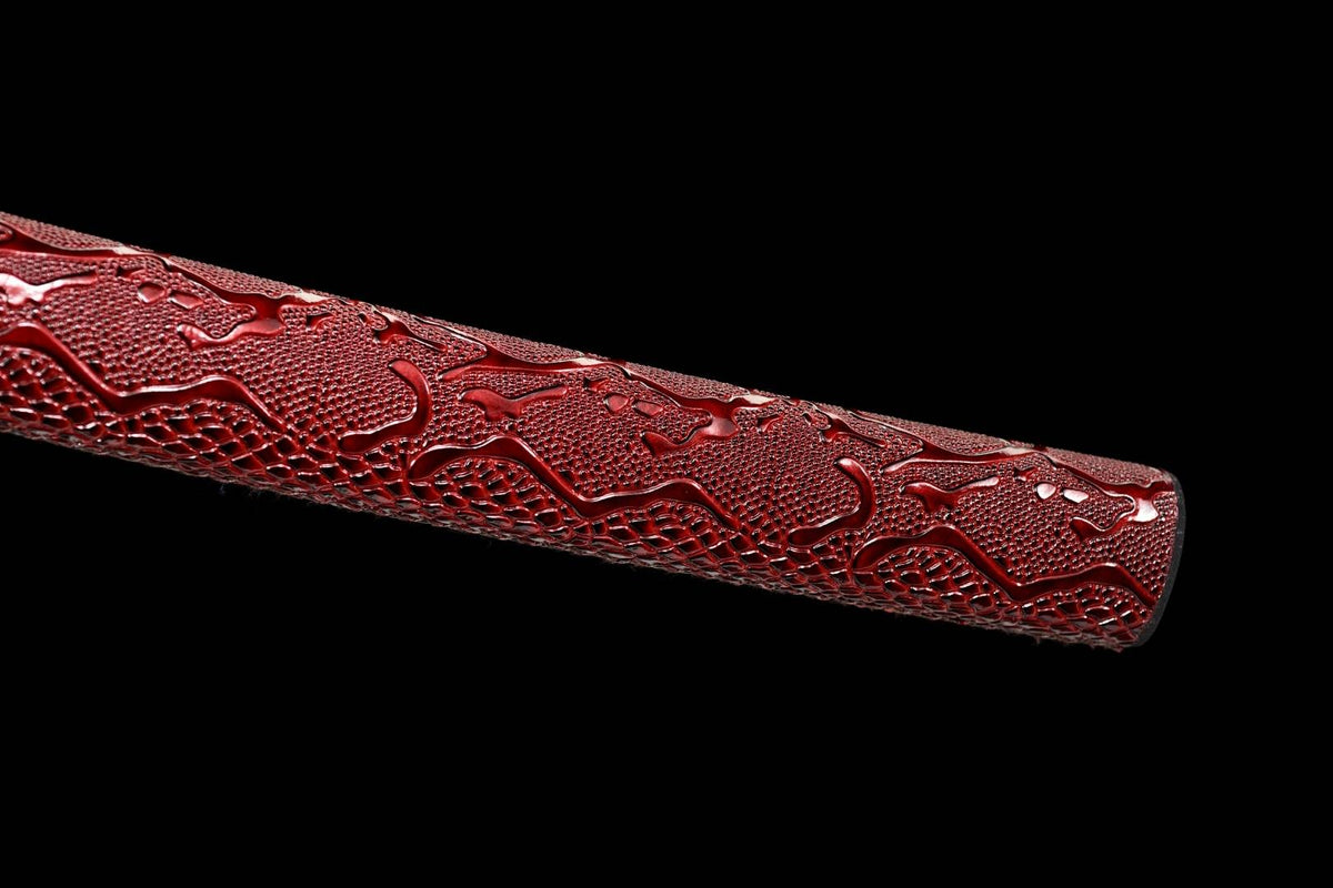 Eien Katana 永遠 – Red Damascus Steel with Bo-hi, Copper Tsuba – view 10