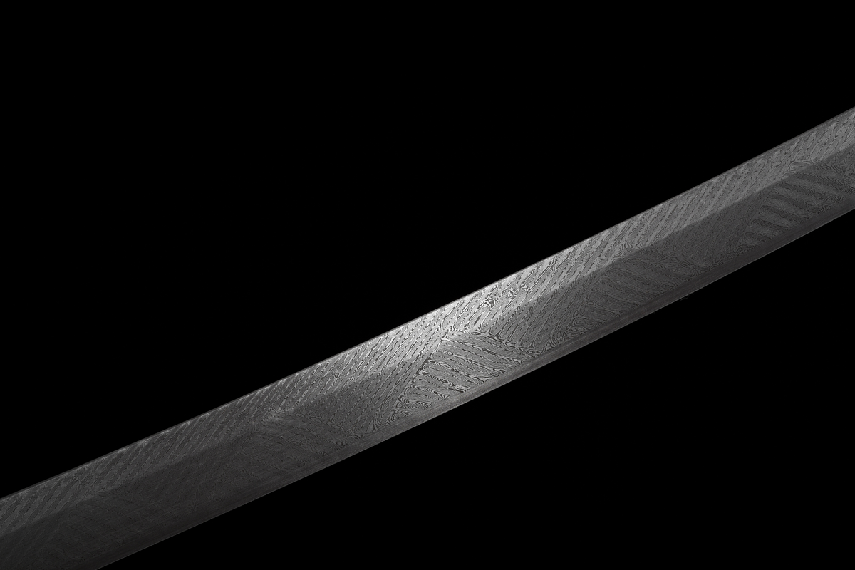 Hinode 日の出 Katana, Damascus Steel, Red Saya – view 13