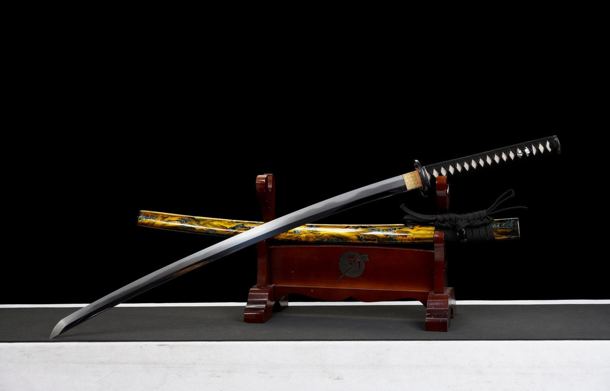 Kohaku Katana 琥珀 – Tamahagane Steel, Amber Landscape Saya – view 4