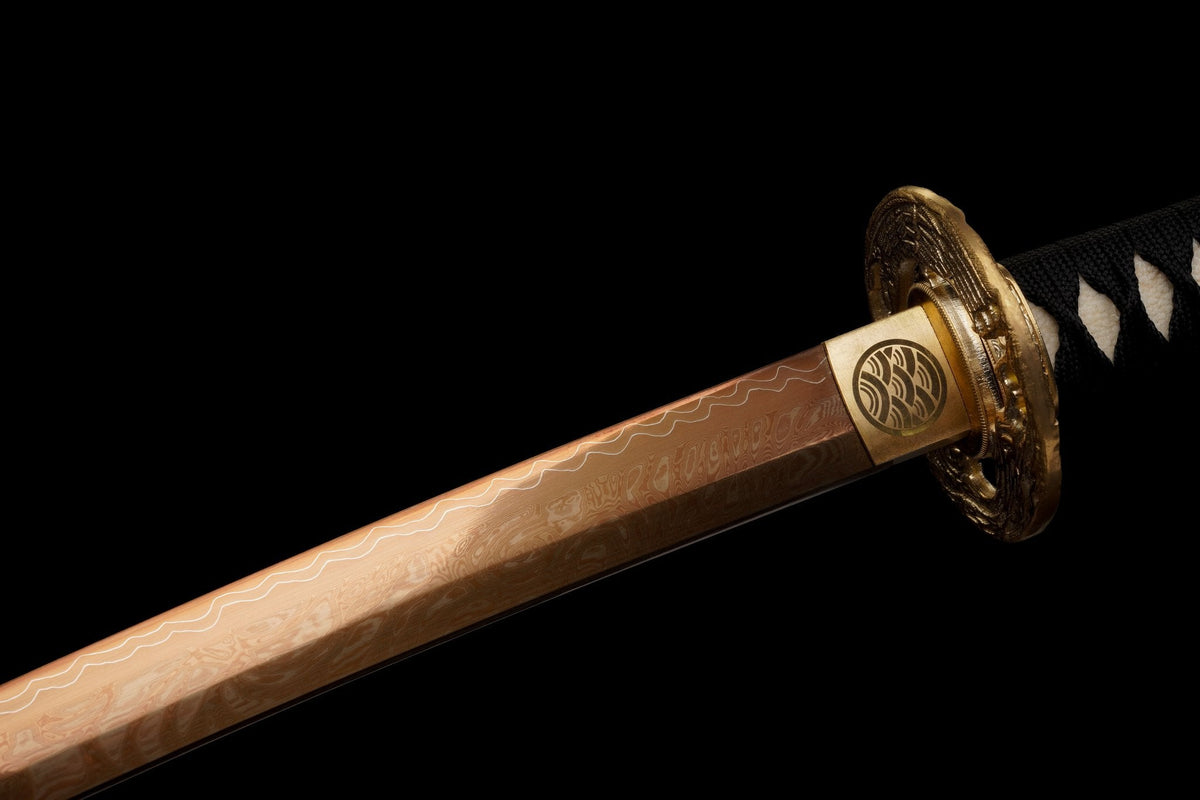 Akagane 赤銅 Katana — Copper-Rose Damascus Steel – view 16