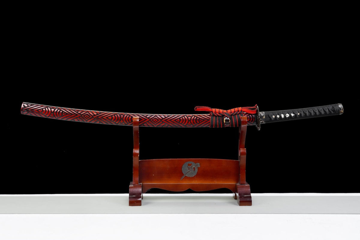 Kurenai no Kaze 紅の風刀 Katana – Crimson Wind, Hand-Forged Damascus – view 2