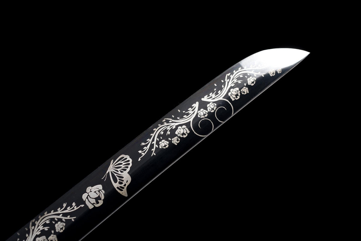 Kurochō 黒蝶 Katana – Black Butterfly, Engraved Black Blade – view 5