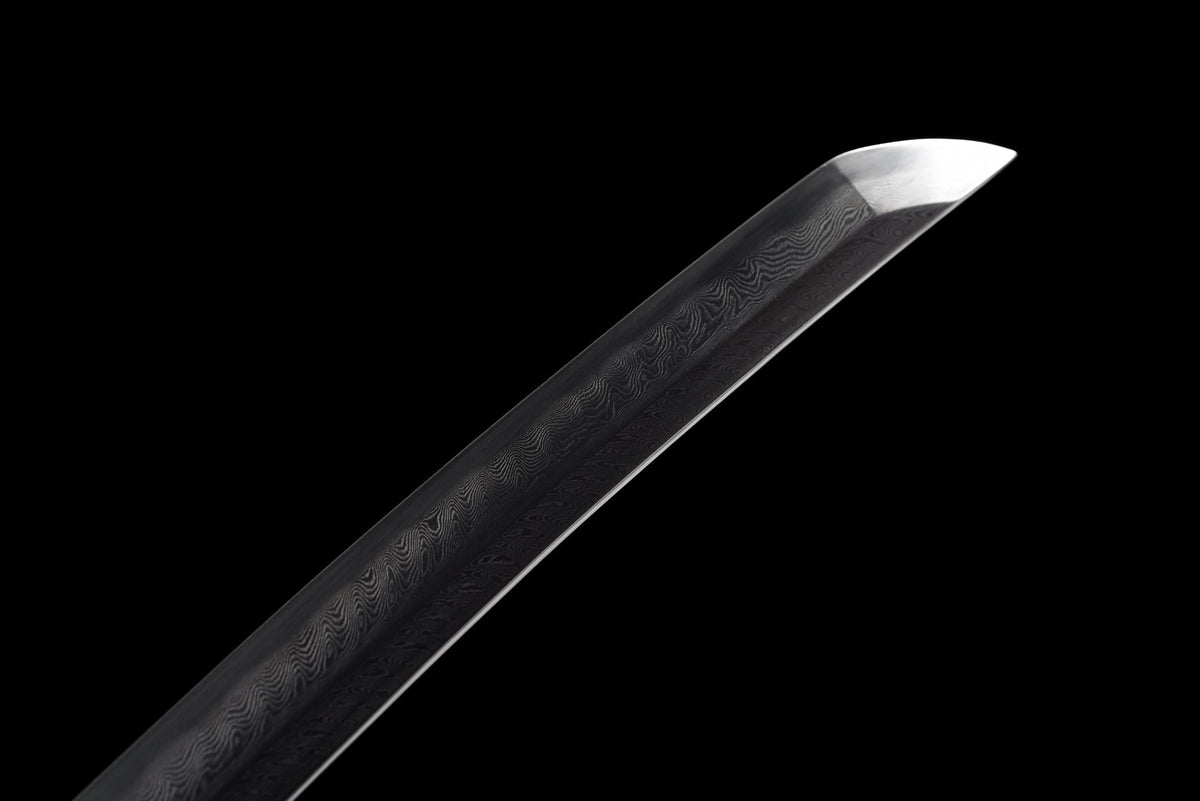 Kōyō Tachi 紅葉 – Damascus Steel, Burgundy Saya, Gilded Fittings – view 5