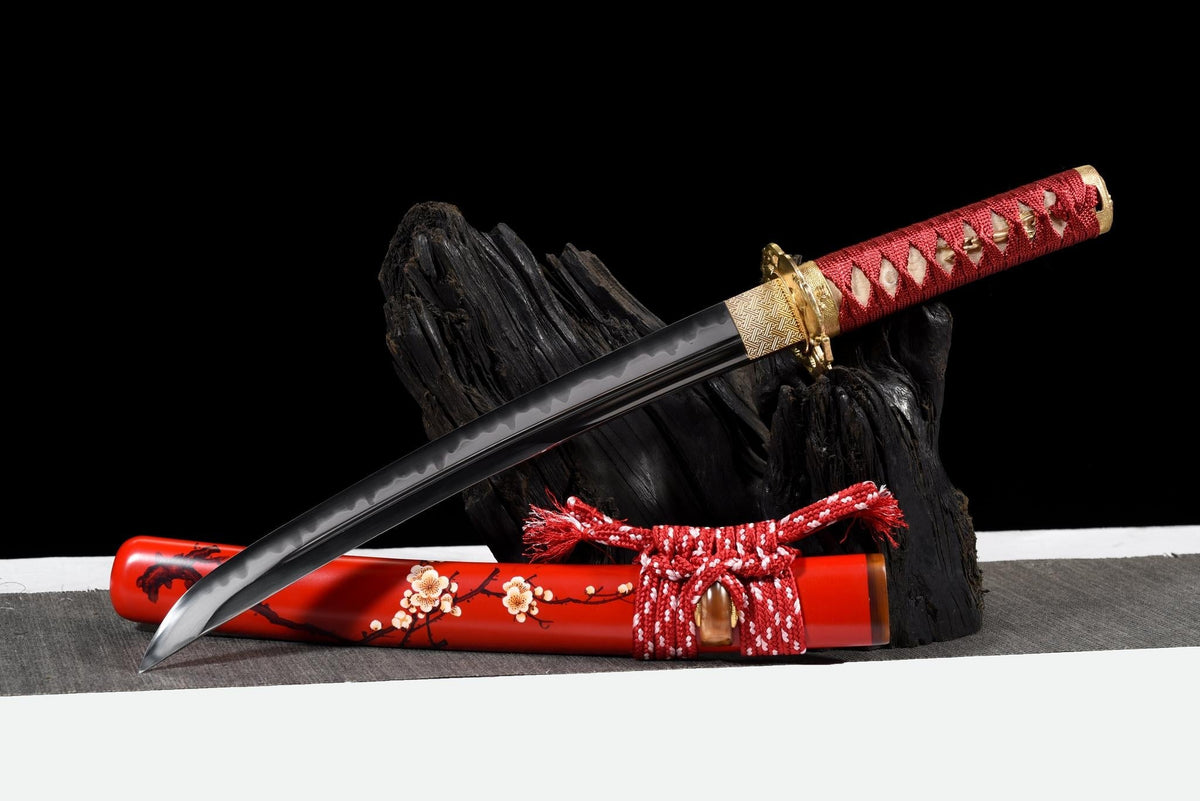 Tanto Kobai 紅梅, T10 Steel, Red Plum Blossom Saya – view 1