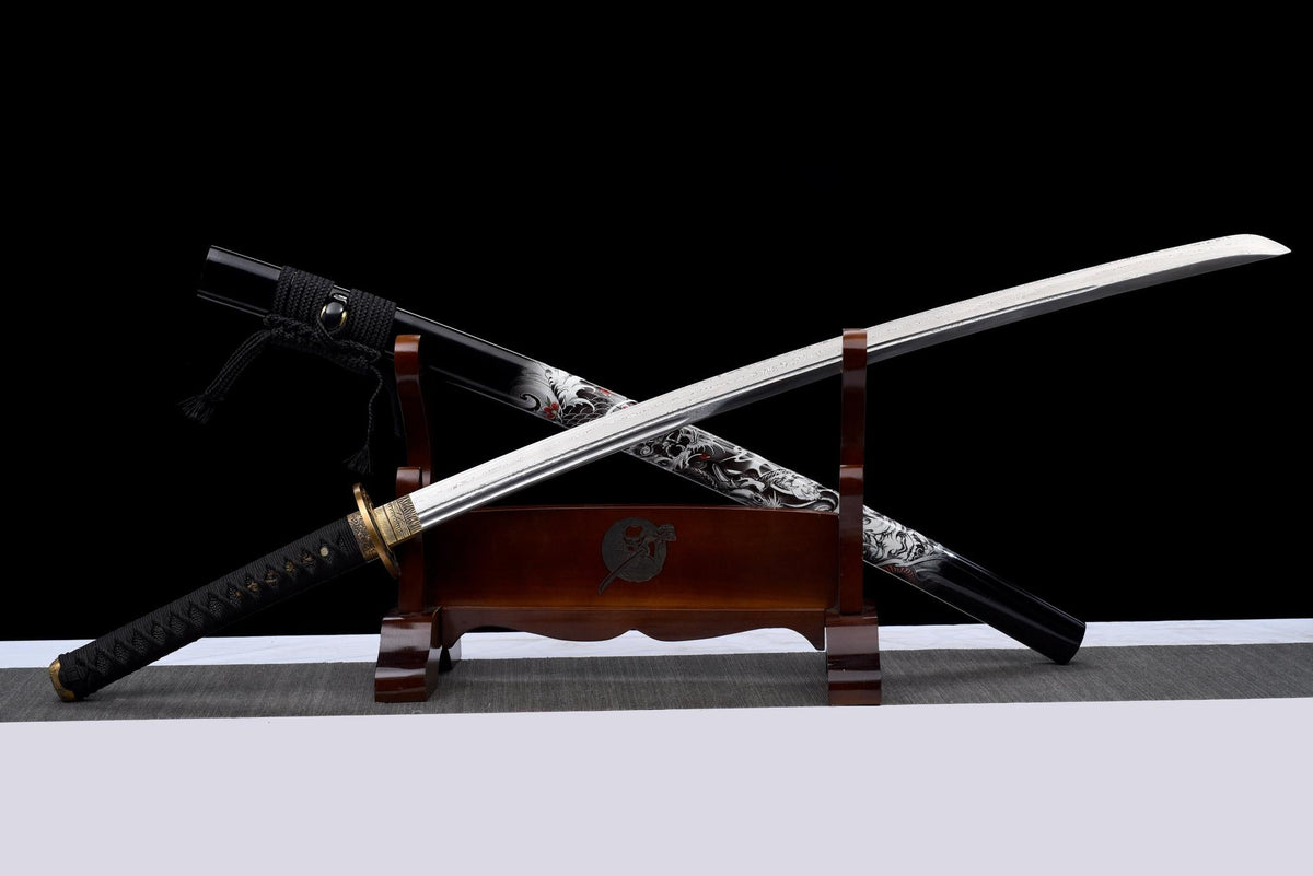 Kurotatsu 黒龍 Katana – Black Dragon, Damascus Steel – view 1