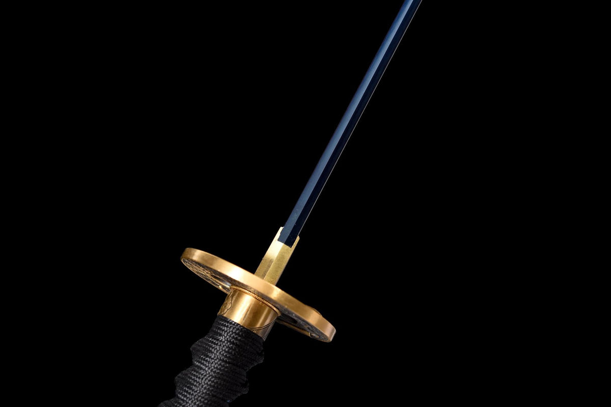 Kinmon 金紋 Katana – 1060 Steel, Blue Finish, Gold Saya – view 17