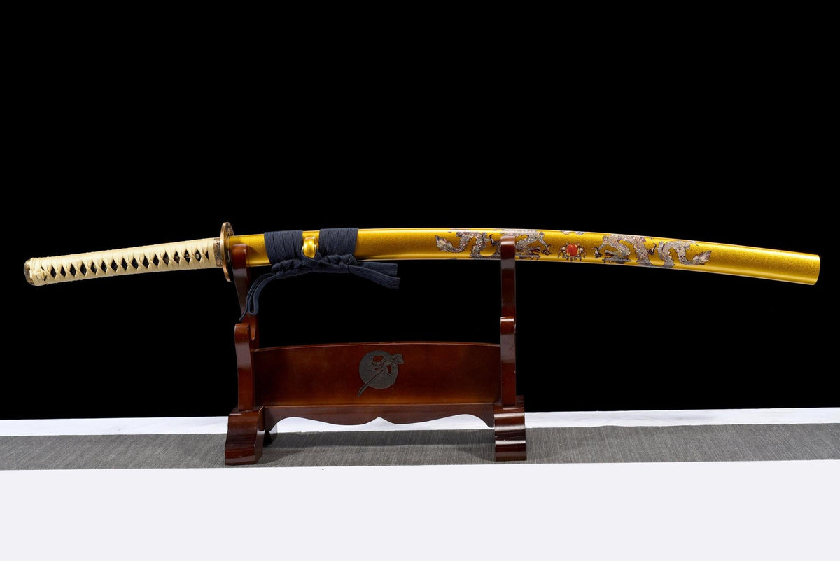 Kogane Ryu 黄金龍 Katana — T10 Steel, Golden Dragon Saya – view 2