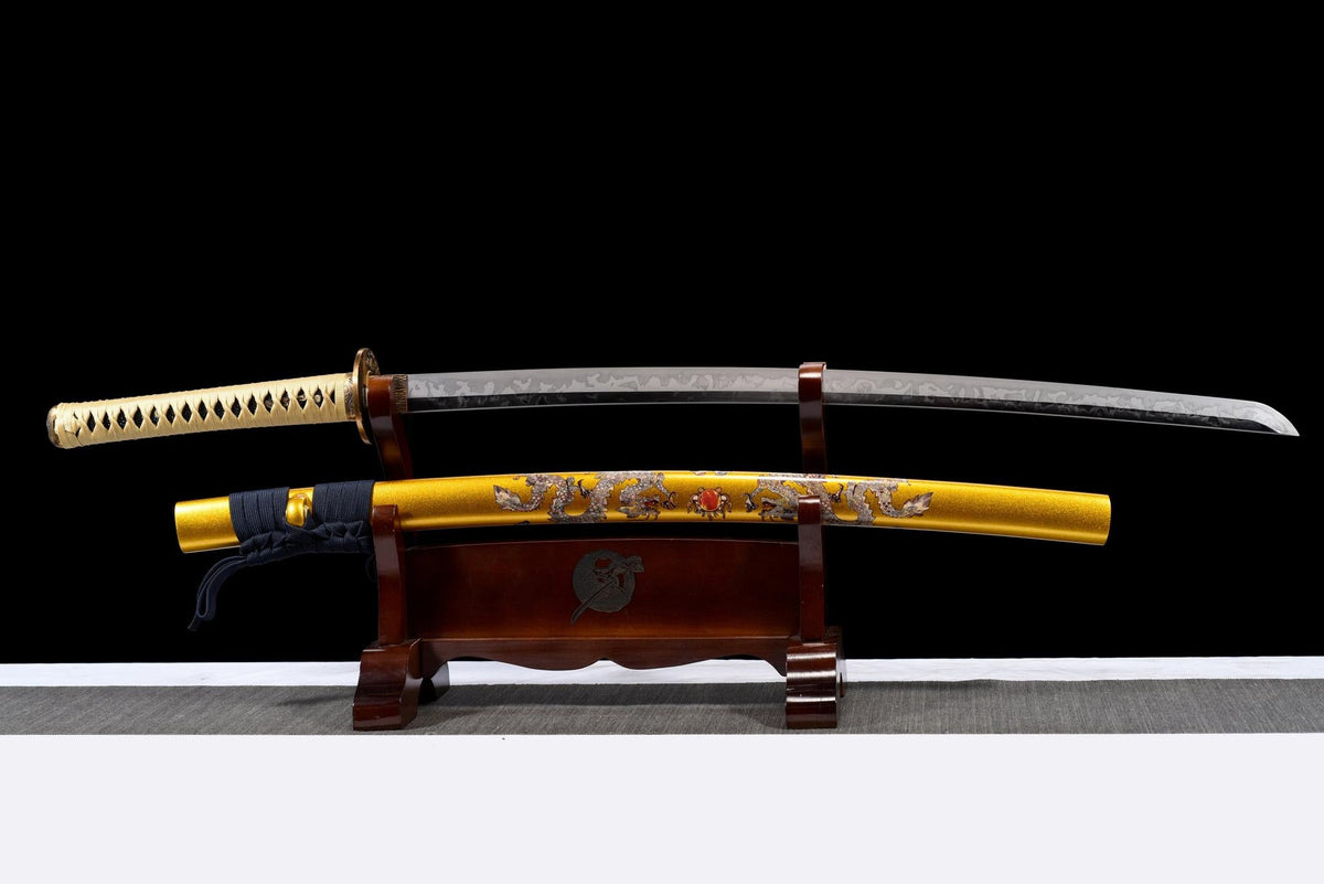 Kogane Ryu 黄金龍 Katana — T10 Steel, Golden Dragon Saya – view 1