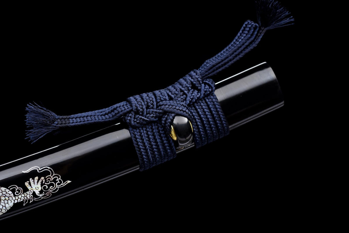 Ginryū Wakizashi 銀龍 – Damascus Steel, Silver Dragon Saya – view 3