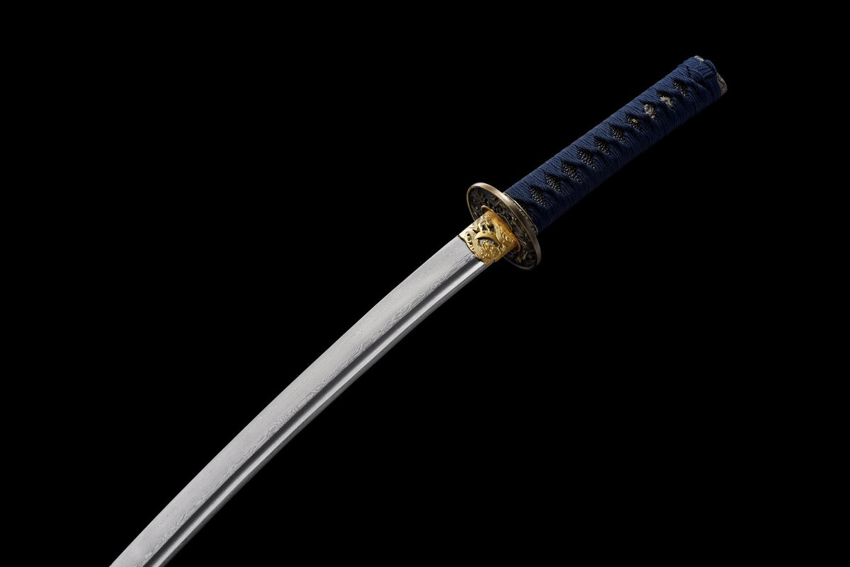Ginryū Wakizashi 銀龍 – Damascus Steel, Silver Dragon Saya – view 6